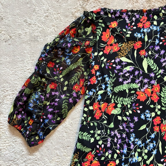 Maeve By Anthropologie Jacques Floral Puff Sleeve Peasant Blouse Size Small - Picture 11 of 12